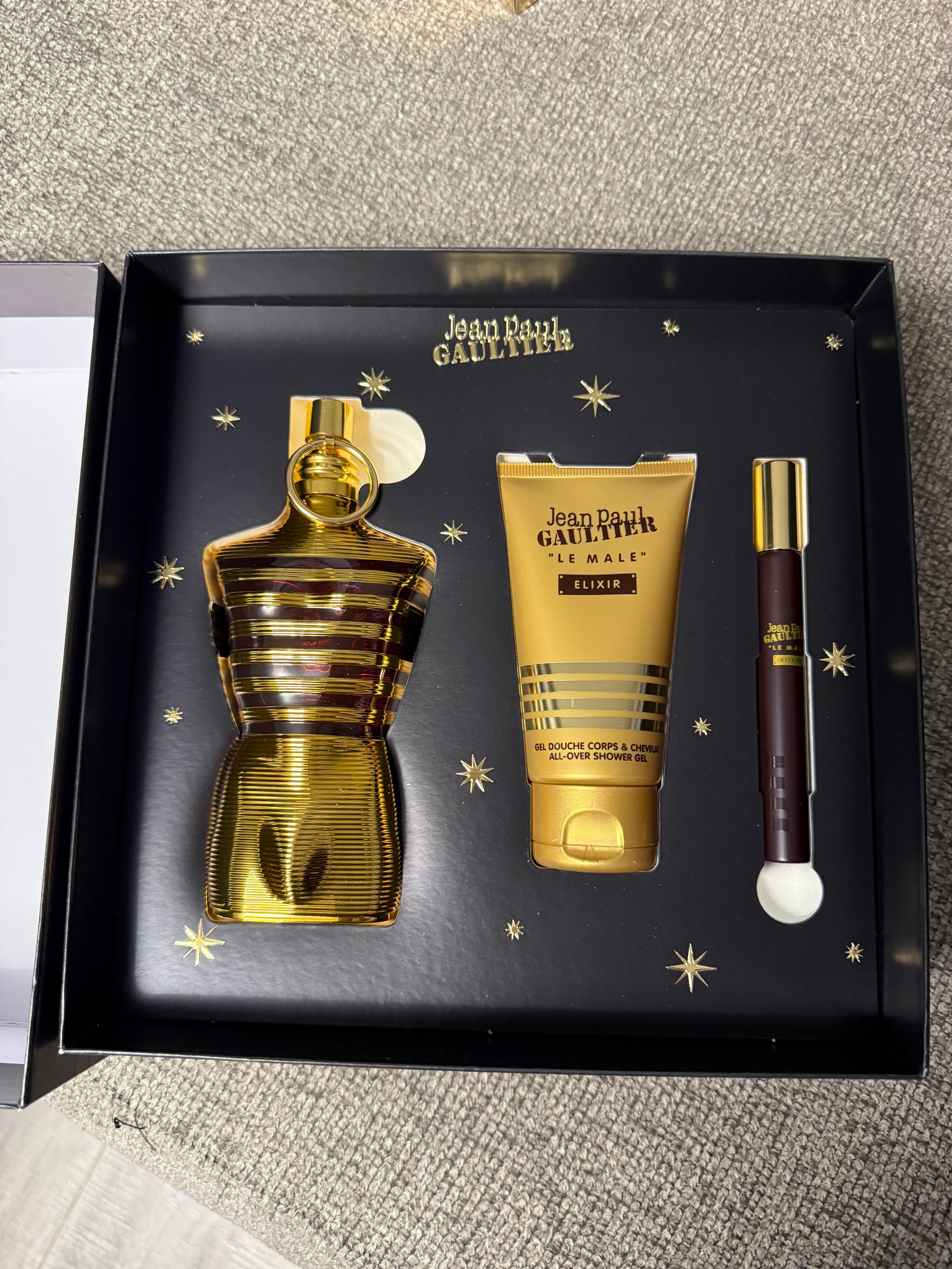 Gift set Le Male Elixir Parfum 125 ml / 4.2 fl. oz + Gel de ducha 75 ml + Vaporizador de viaje 10 ml for men by Jean Paul Gaultier